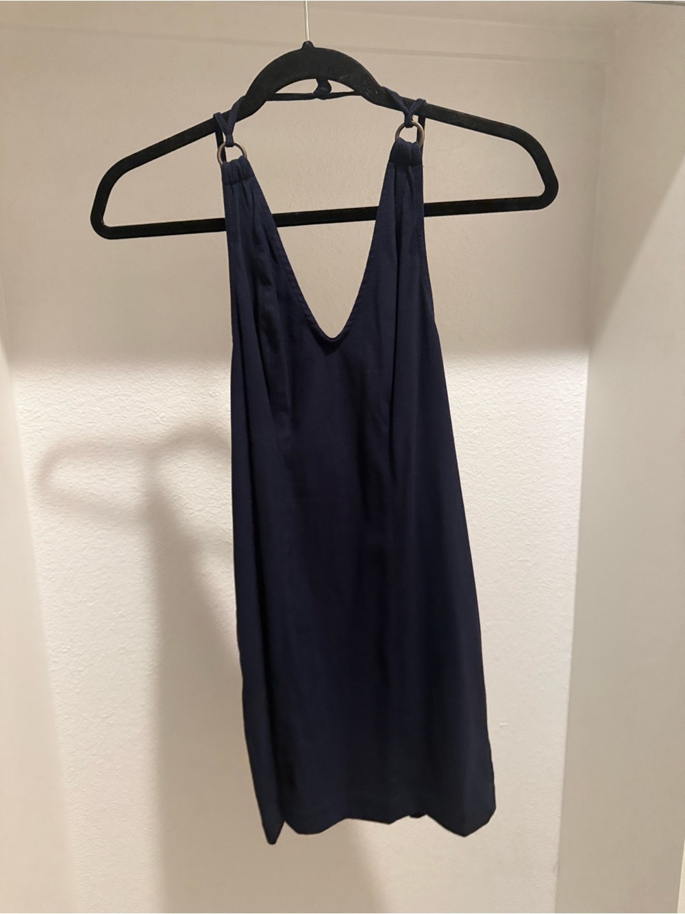 Free People Navy V-Neck Ring-Detail Mini Dress